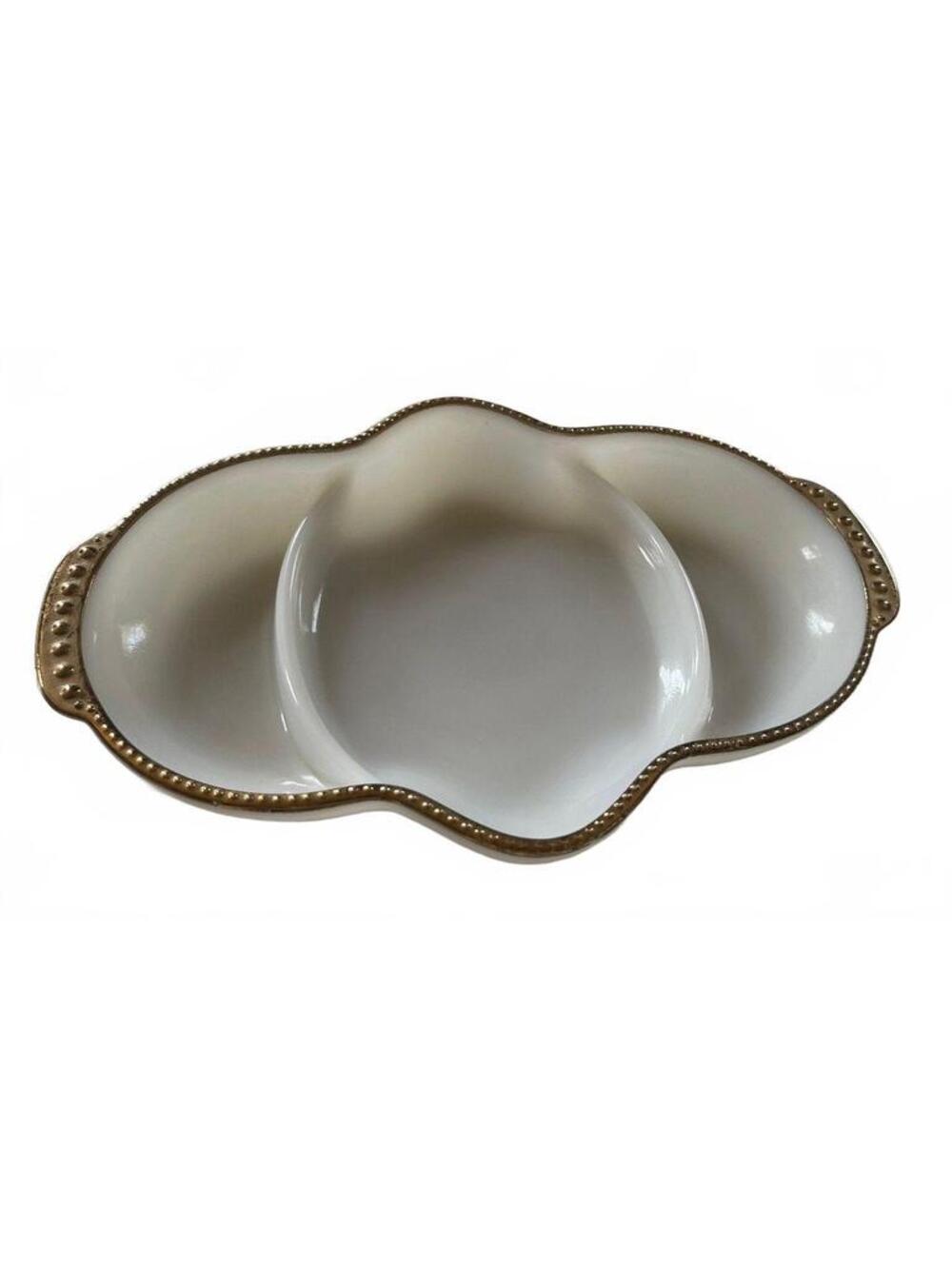 Vintage Anchor Hocking Fire-King Ware Divided Serving Dish with Gold Trim